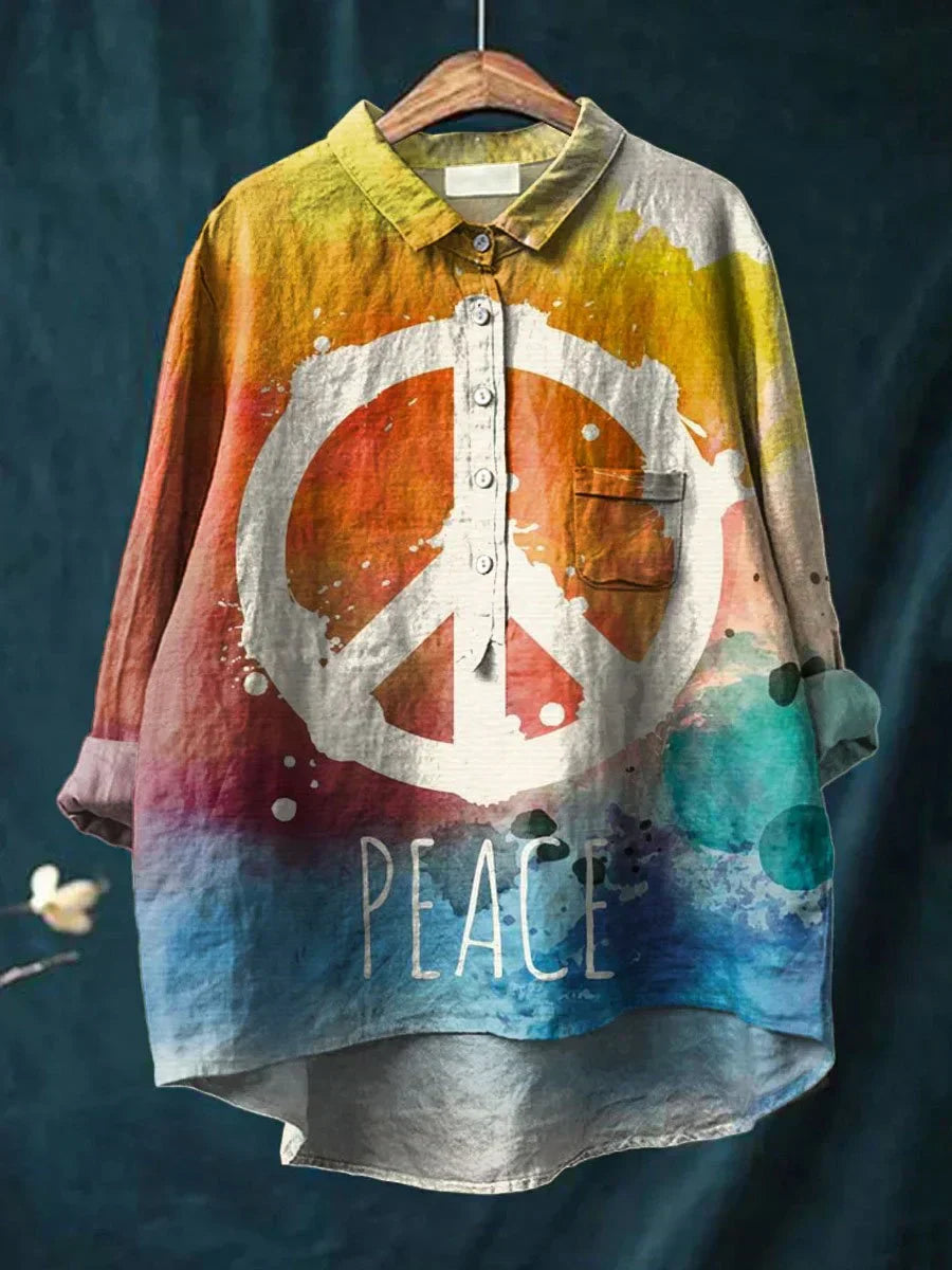 Emma | Oversized T-shirt i bomull, vit, hippie-inspirerad design