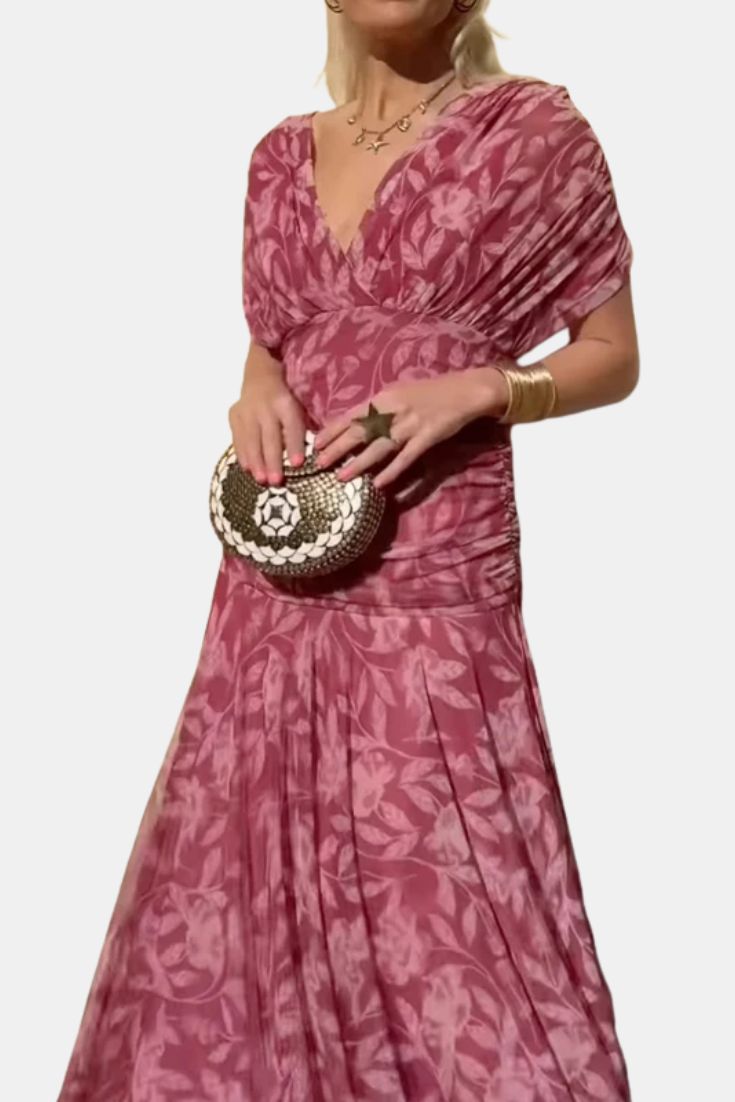 Lena | Elegant Chiffonklänning i Rosa, Flödande Snitt