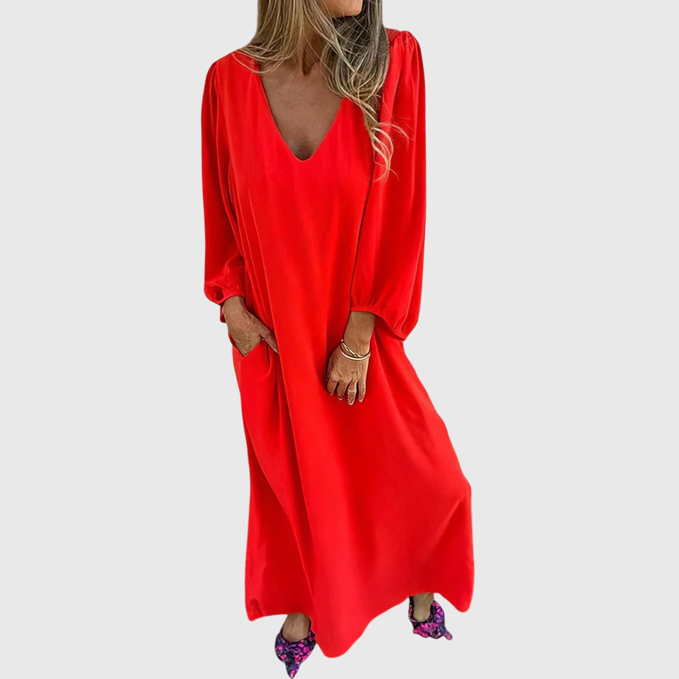 Wilma | Lång Boho-klänning med fickor