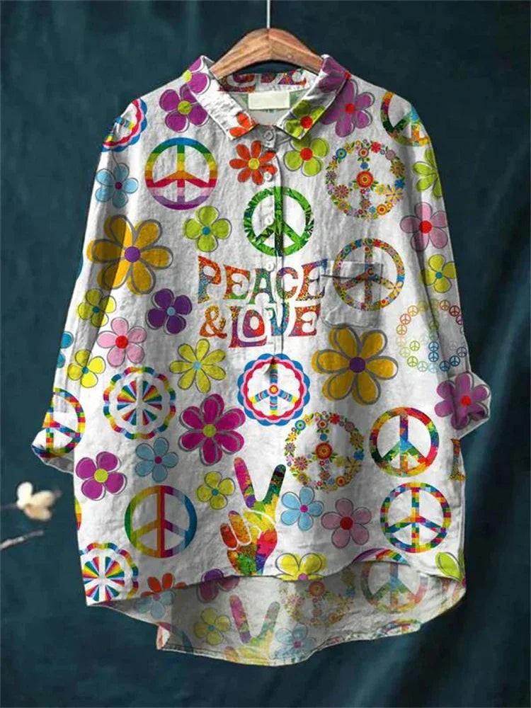Emma | Oversized T-shirt i bomull, vit, hippie-inspirerad design