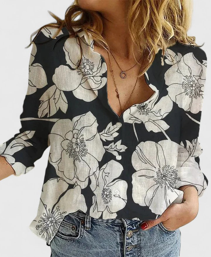 Britta | Elegant Blus i Vit Bomull med Klassisk Skjortsnitt
