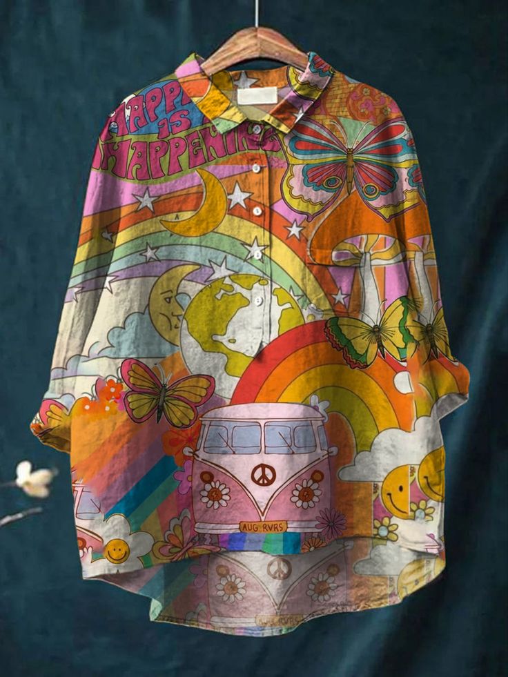 Emma | Oversized T-shirt i bomull, vit, hippie-inspirerad design