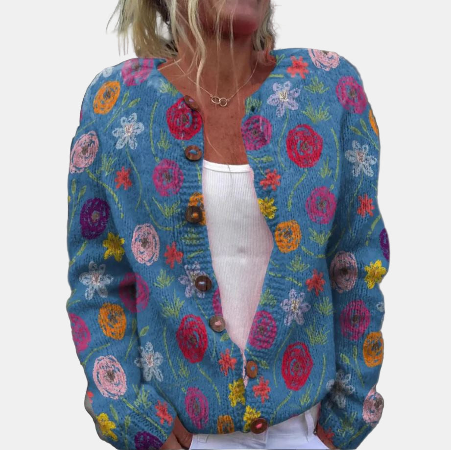 Juliana | BlÄ Blommig Tryck Cardigan