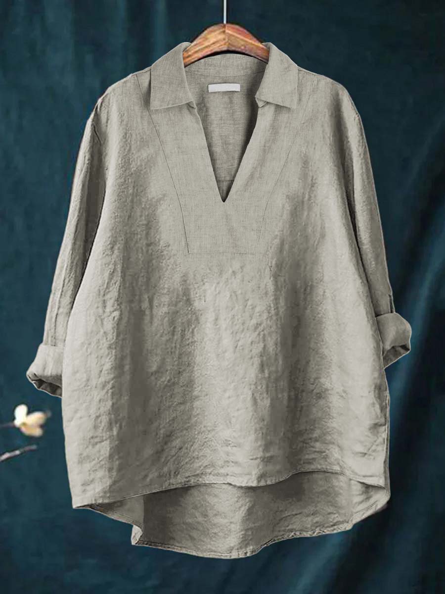 Lena | klassisk blus i khaki bomull med slimmad passform