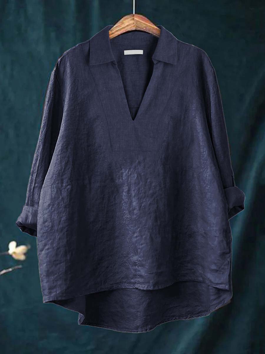 Lena | klassisk blus i khaki bomull med slimmad passform