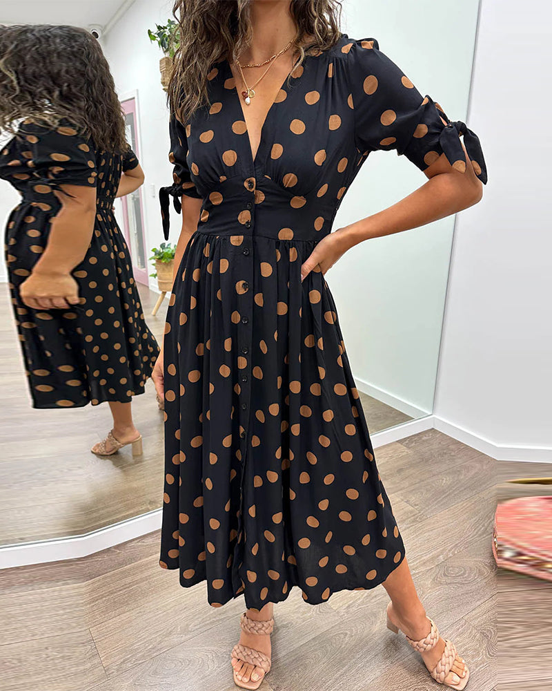 Rebecka | STYLISH POLKA DOT V-NECK DRESS