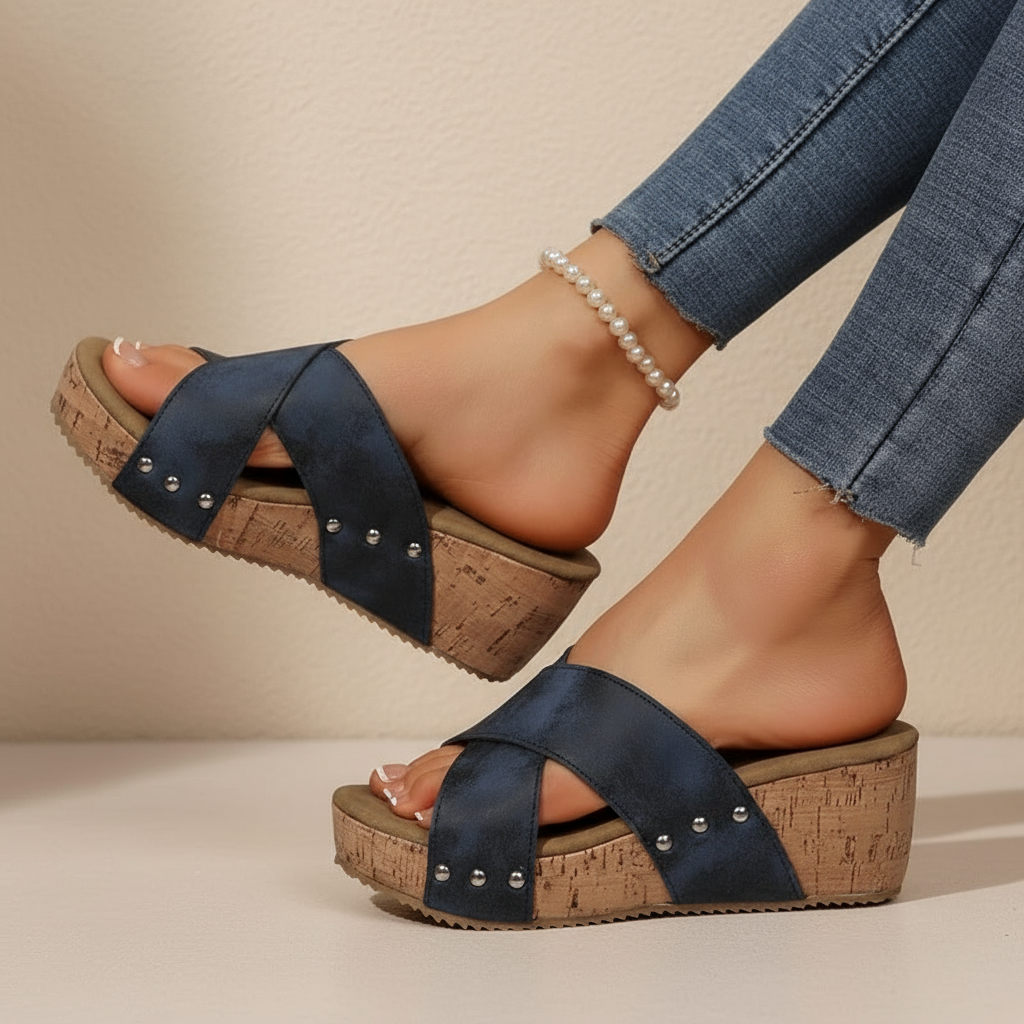 Ulrika | Boho Klack Sandaler i Beige Läder