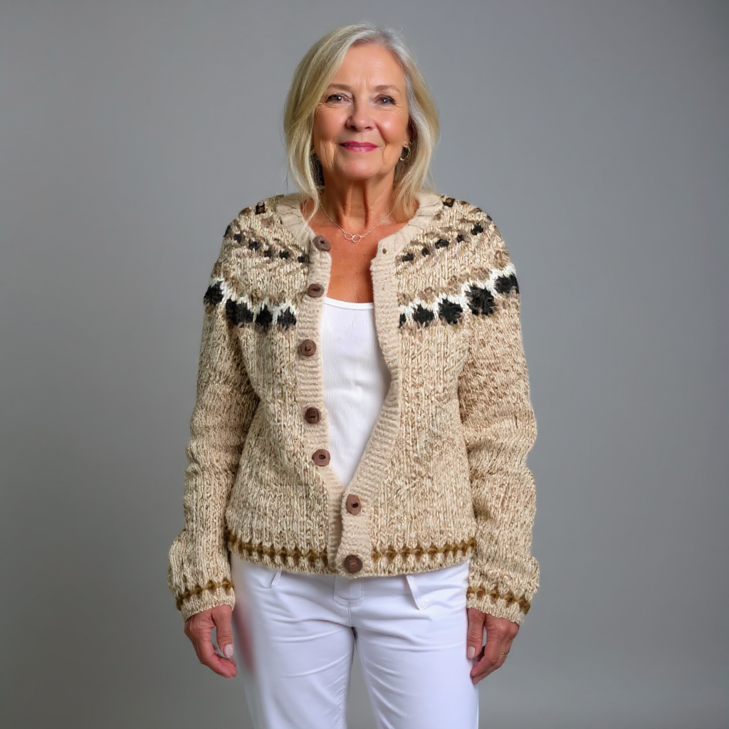 Sigrid | Vintage stickad kofta i creme, klassisk snit, bomullsblandning