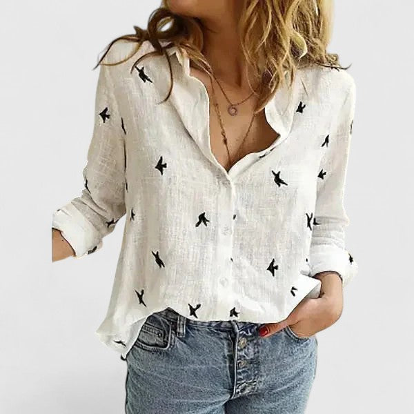 Britta | Elegant Blus i Vit Bomull med Klassisk Skjortsnitt