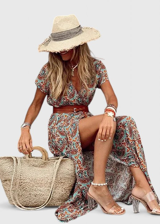 Elsa | Boho Maxiklänning i Viskos, Röd