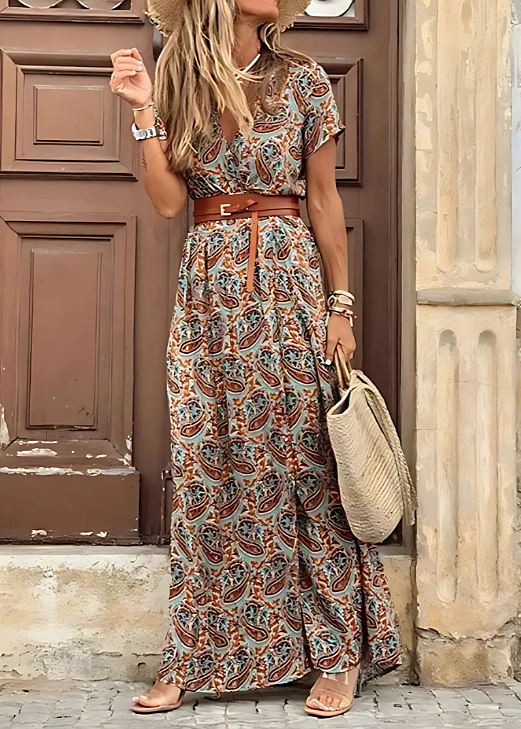 Hilda | Paisley maxiklänning beige med enkel gracer