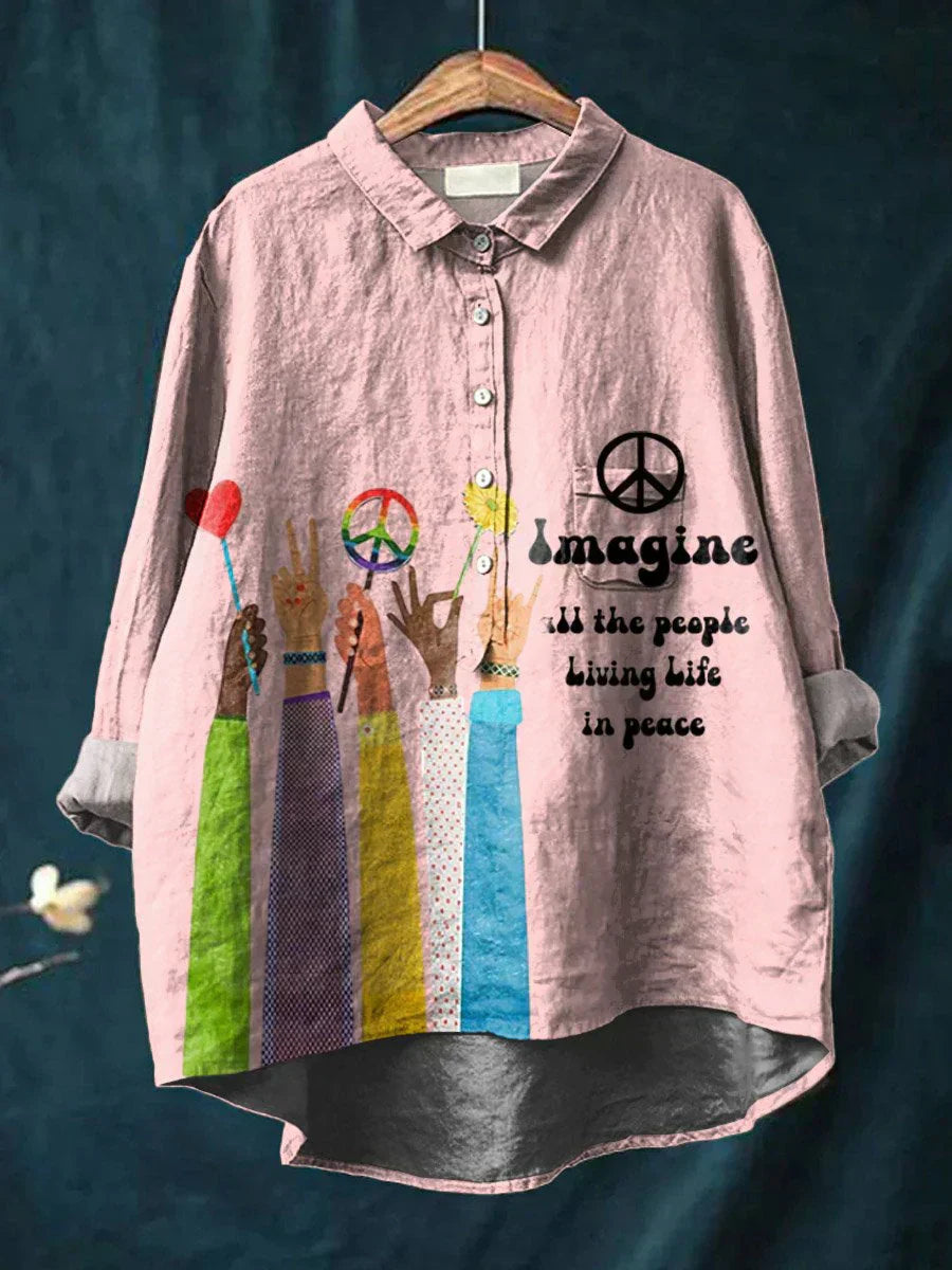 Emma | Oversized T-shirt i bomull, vit, hippie-inspirerad design