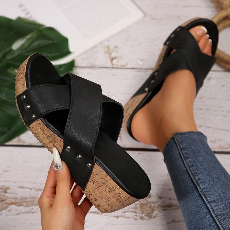 Ulrika | Boho Klack Sandaler i Beige Läder