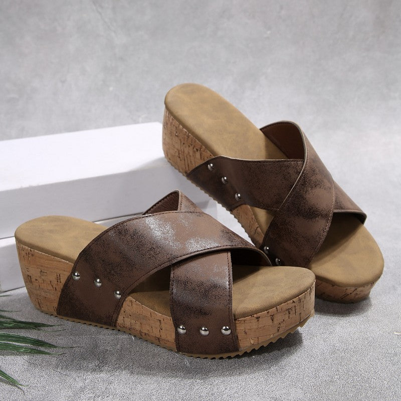 Ulrika | Boho Klack Sandaler i Beige Läder