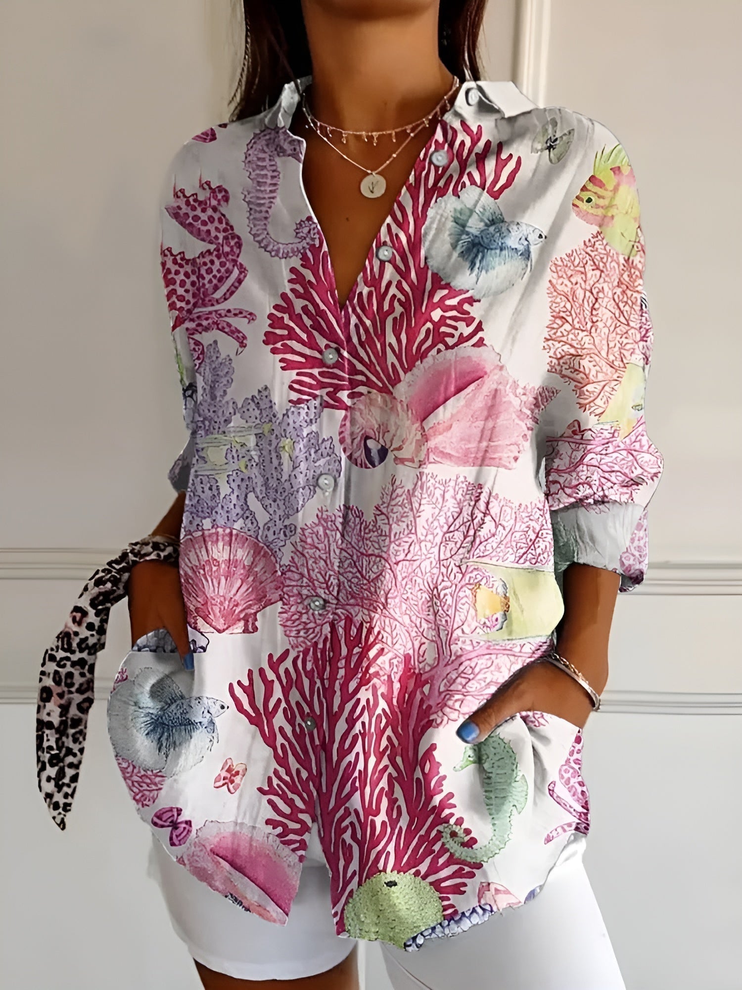 Lisa | Roseline – Tryckt Skjorta med Knappar