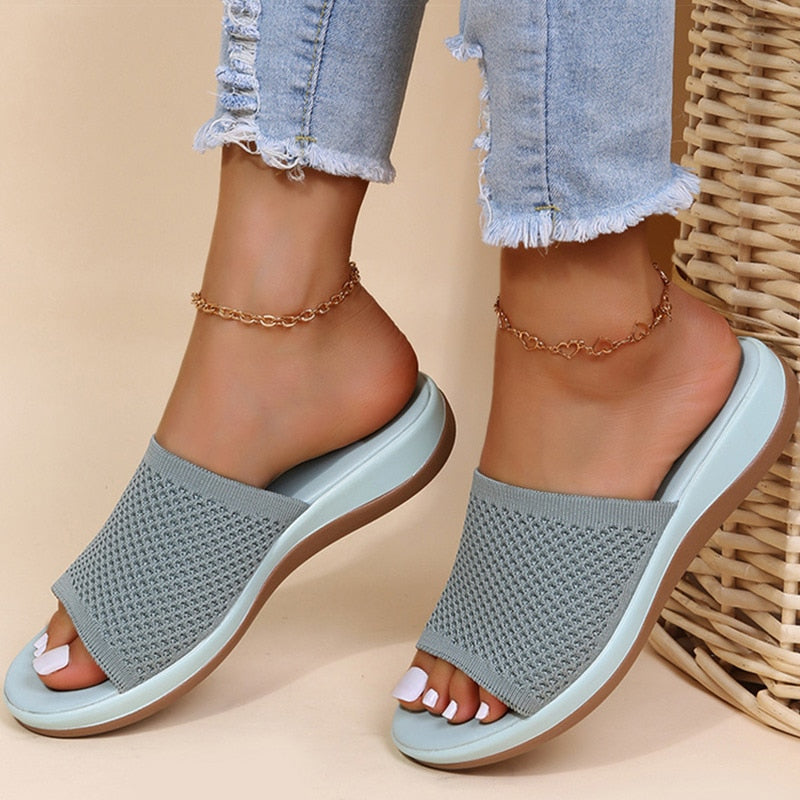 Sara | Stickade Ortopediska Sandaler i Beige