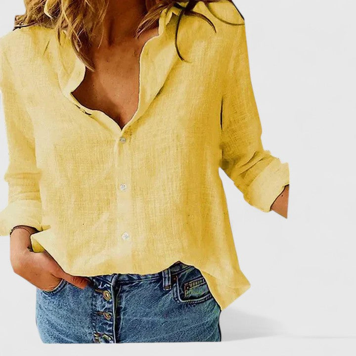 Britta | Elegant Blus i Vit Bomull med Klassisk Skjortsnitt
