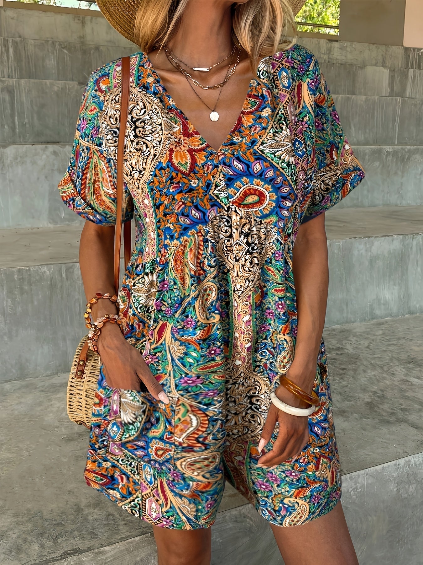 Lovisa | Tropisk Bohemisk Byxdress i Avslappnad Passform