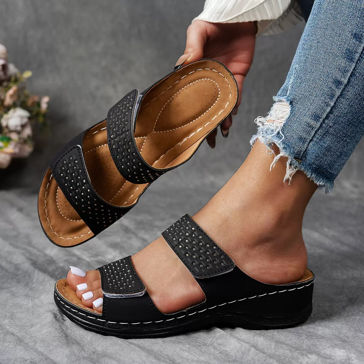 Eva | Ergonomiska sandaler i svart läder