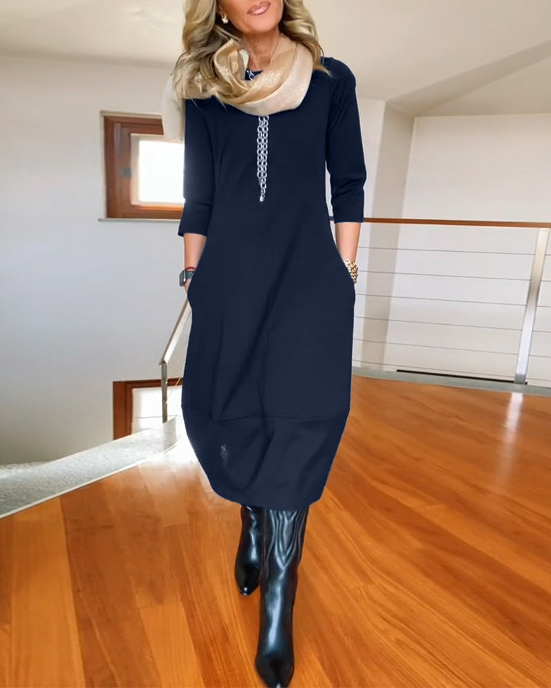 Kristina | Elegant Midi Klänning i Svart