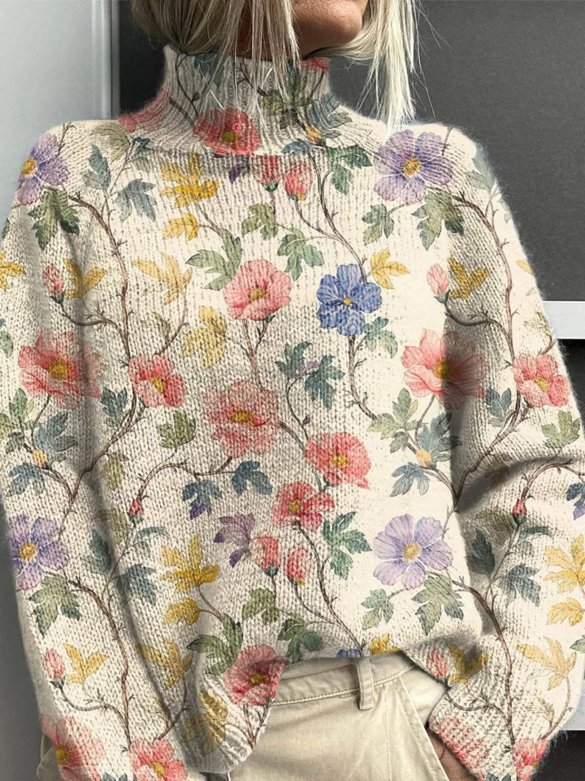 Astrid | Härlig Blommig Turtleneck Tröja