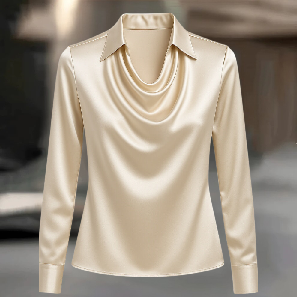 Maja | elegant satinblus i klassisk snitt, svart