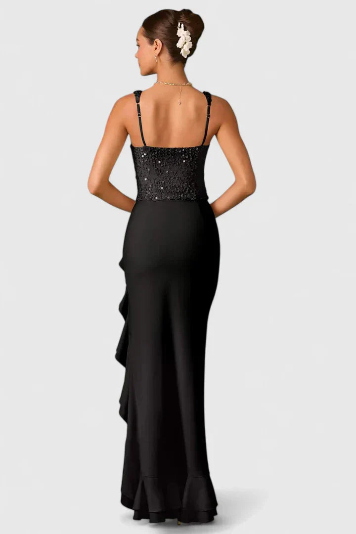 Wilma | Elegant Midi-klänning i Svart med V-ringning
