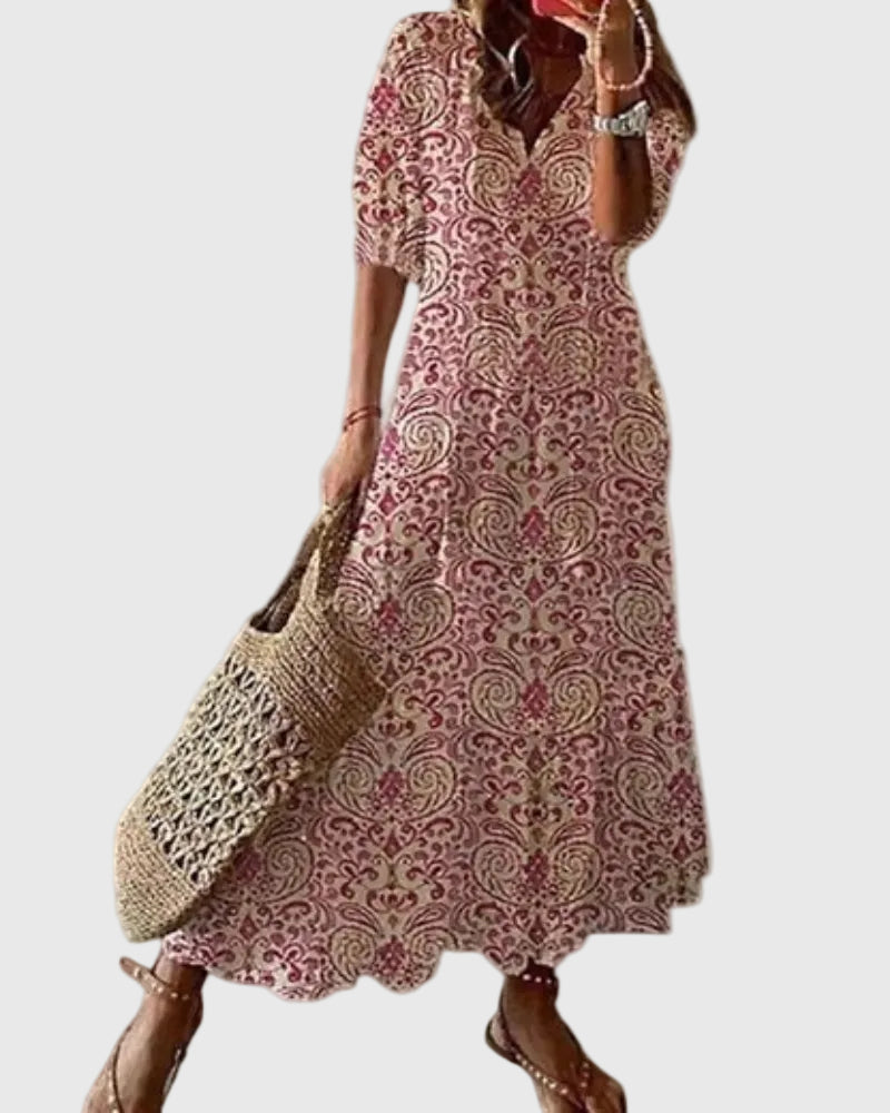 Amalia | Boho Vintage Sommar Maxi Klänning