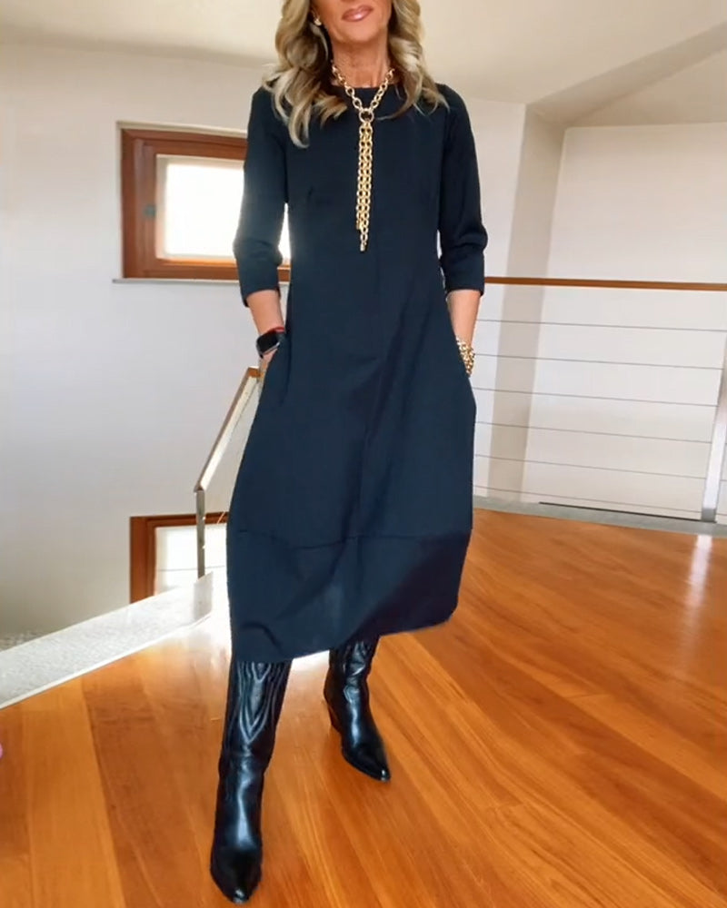 Kristina | Elegant Midi Klänning i Svart