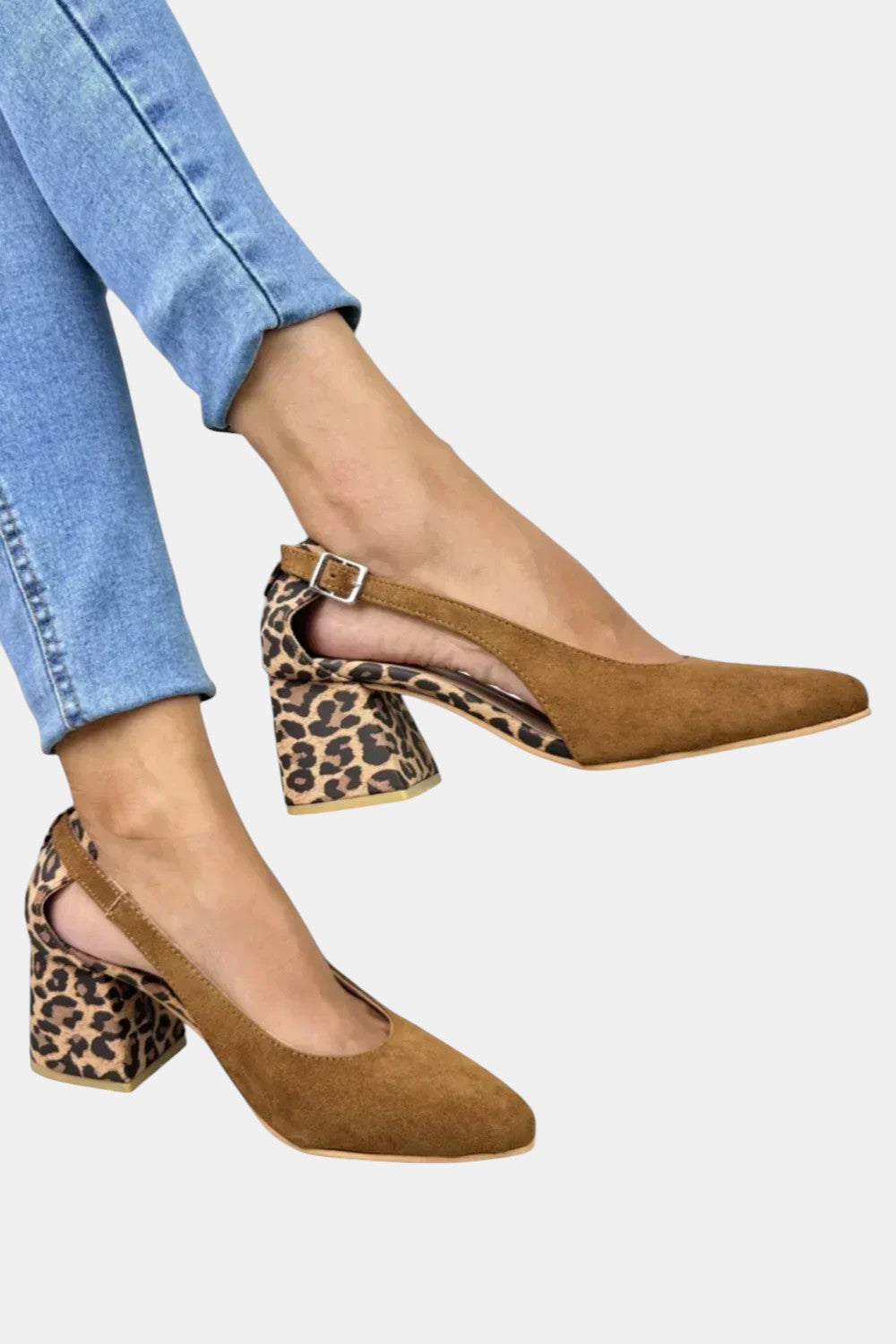 Ida | Leopardmönstrad Slingback-Klack i Läder, Svart och Brunt