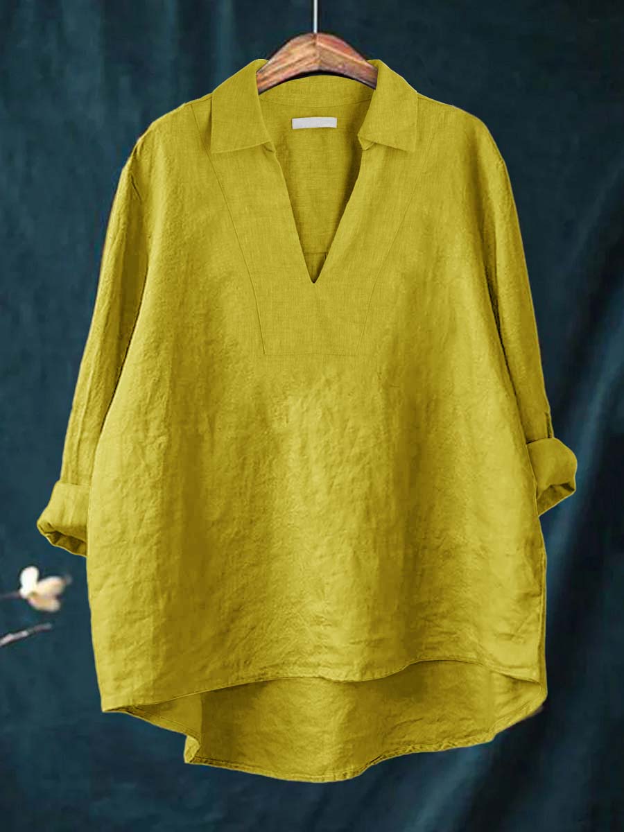 Lena | klassisk blus i khaki bomull med slimmad passform