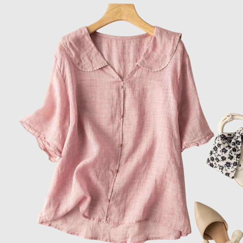 Lovisa | Elegant Blus i Vit Bomull med Klassisk Skärning