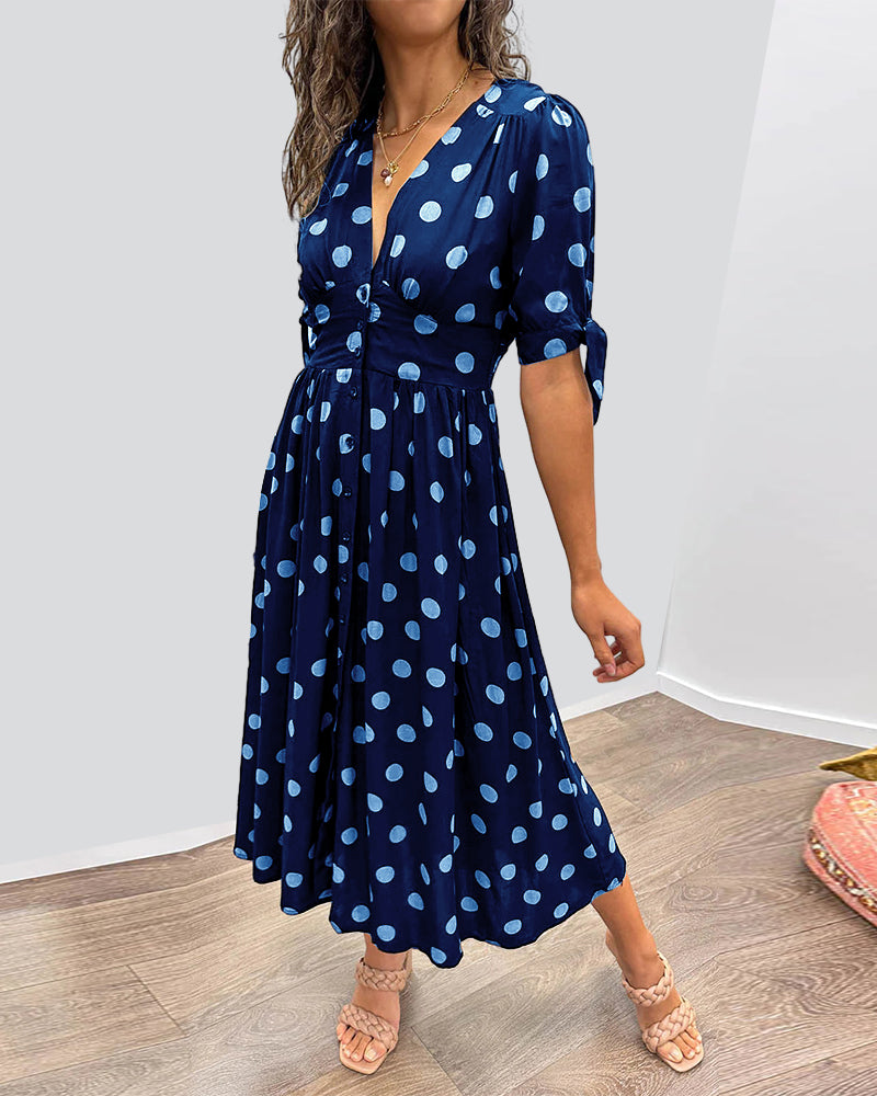 Rebecka | STYLISH POLKA DOT V-NECK DRESS