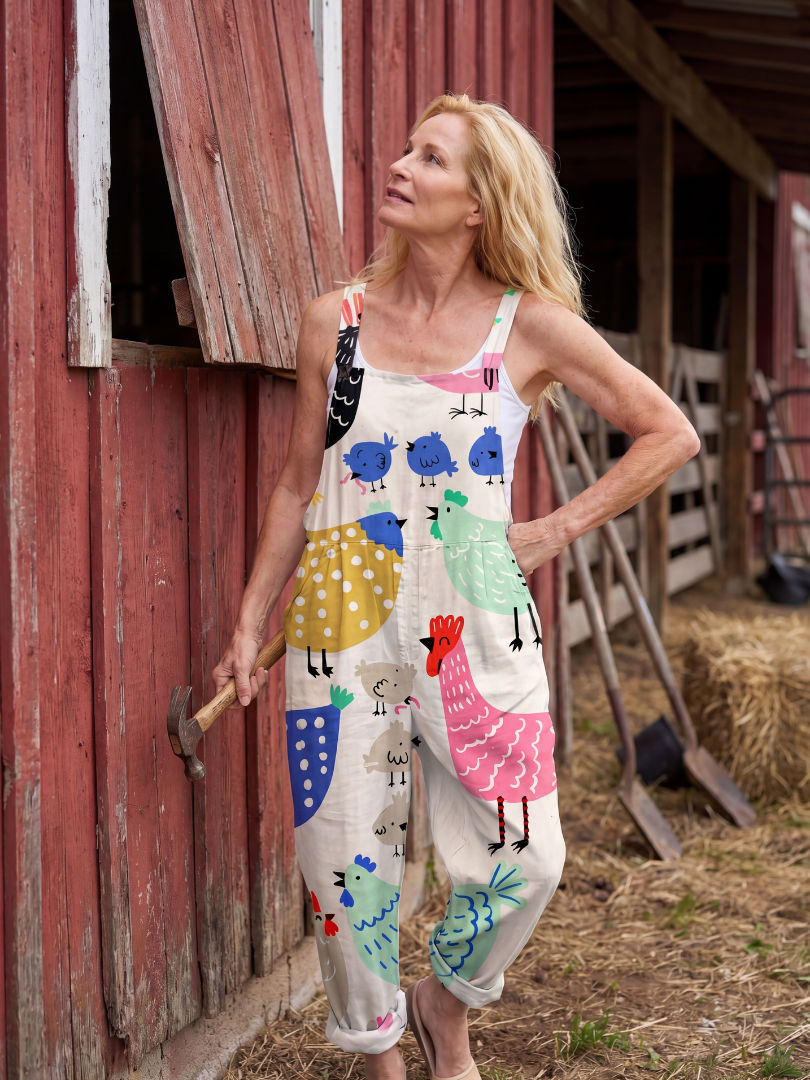 Ida | Ärmlös jumpsuit med printmotiv i regular passform vit