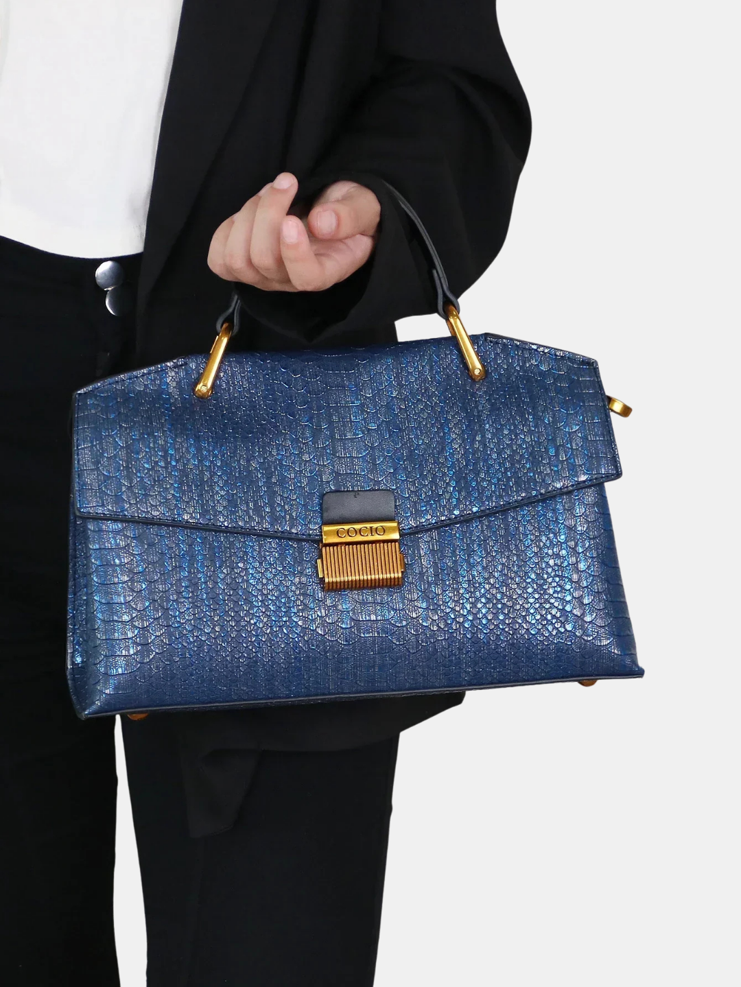 Sigrid | Python Tote Bag i svart läder
