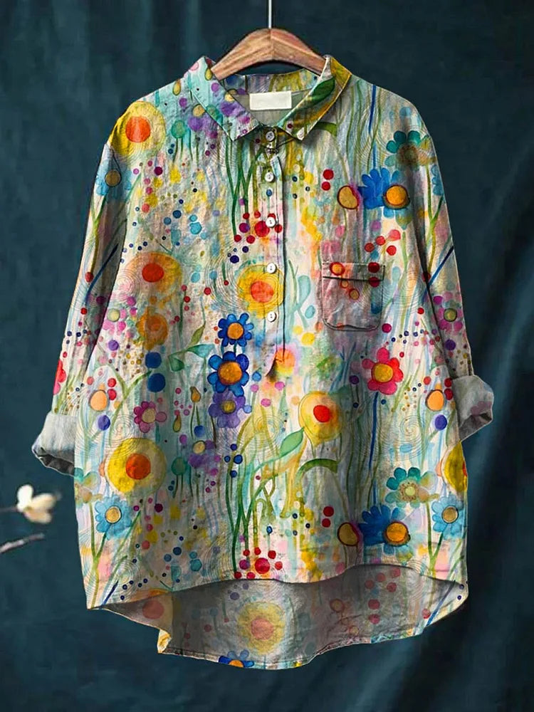Emma | Oversized T-shirt i bomull, vit, hippie-inspirerad design