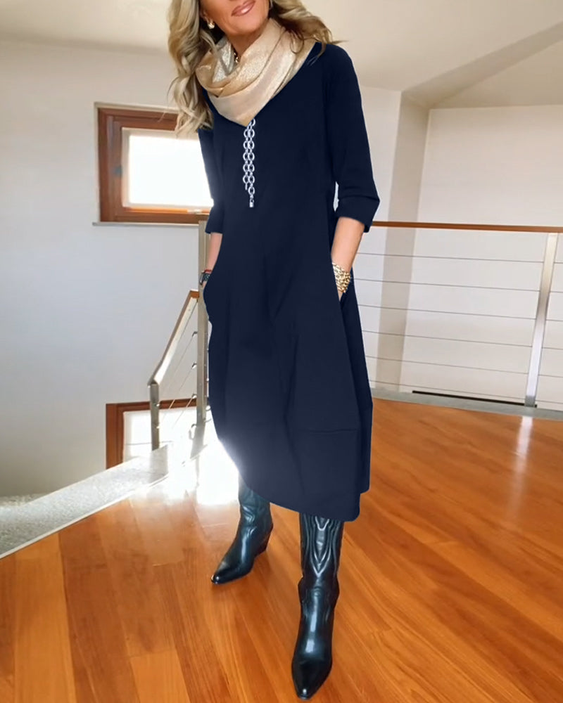 Kristina | Elegant Midi Klänning i Svart