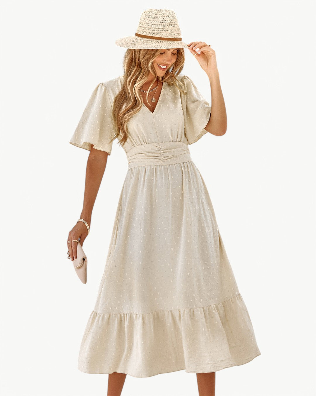 Hilda | ELEGANT FLÖDANDE SOMMAR V-HALS KLÄNNING