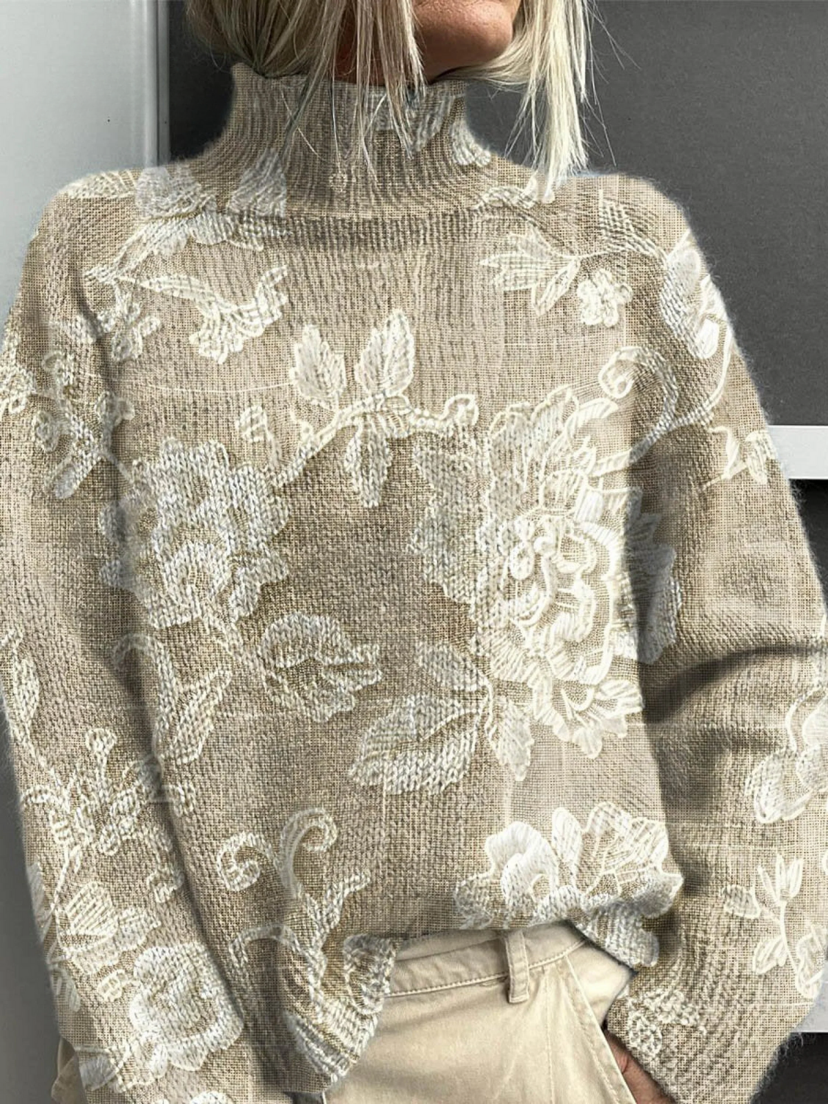 Elsa | Tidlös Vintage Blommig Turtleneck Tröja