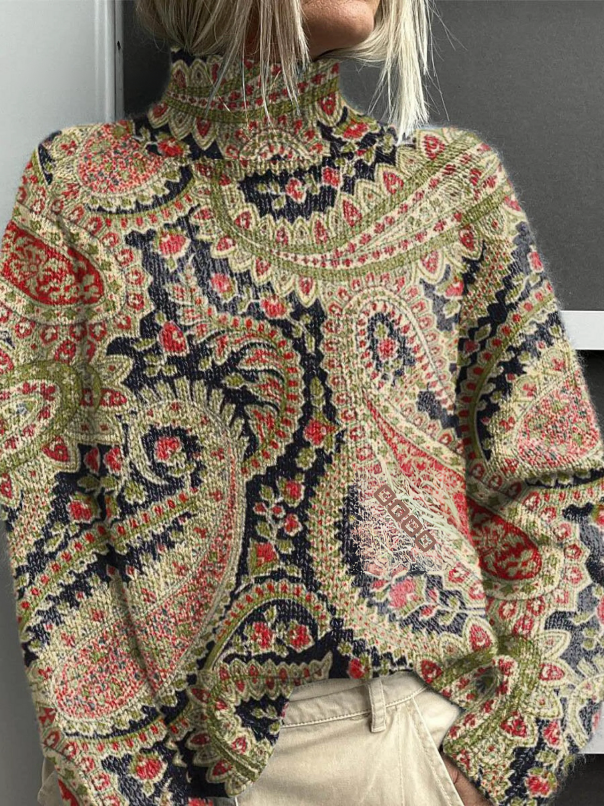 Tove | Vintage blommig turtleneck-tröja