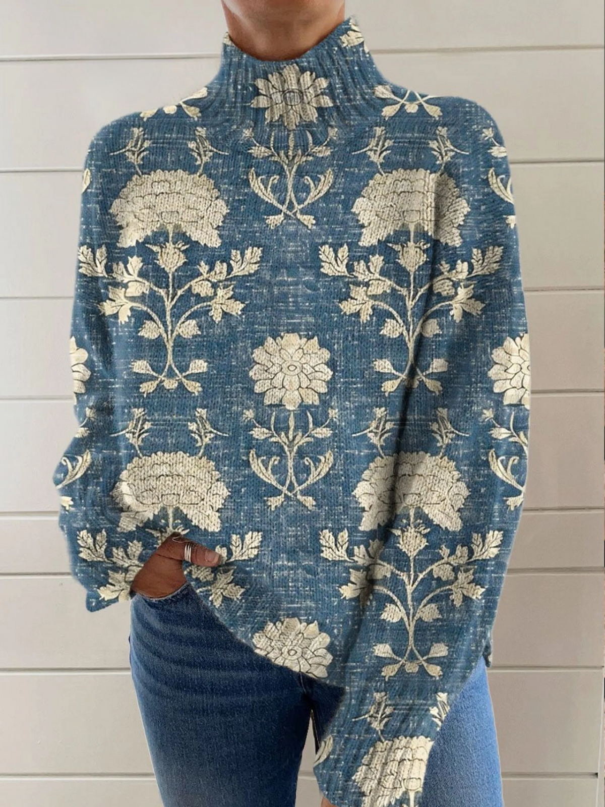 Johanna | Tidlös Blommig Turtleneck Tröja
