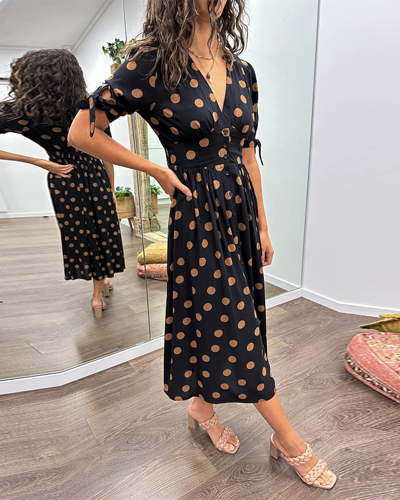 Rebecka | STYLISH POLKA DOT V-NECK DRESS
