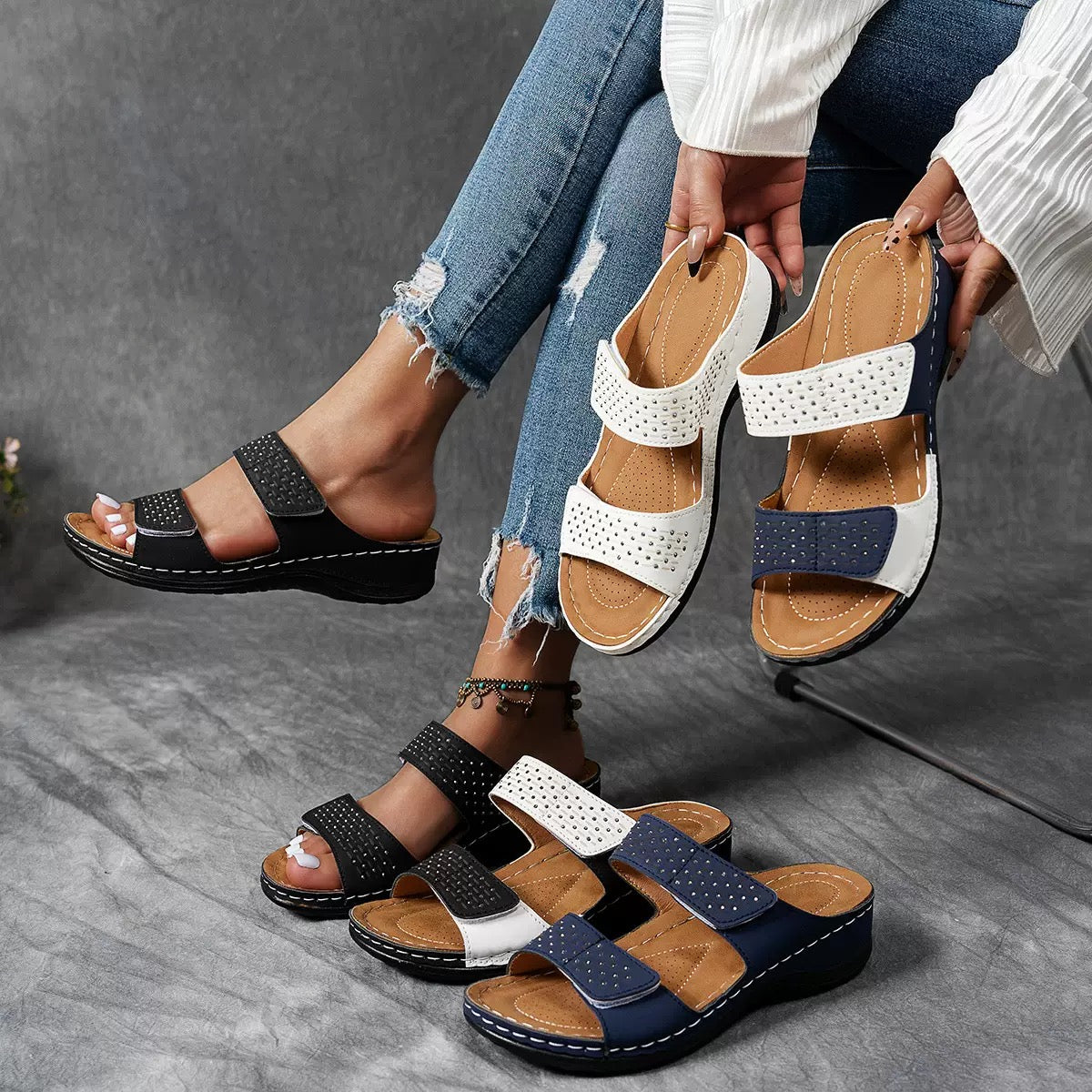 Eva | Ergonomiska sandaler i svart läder