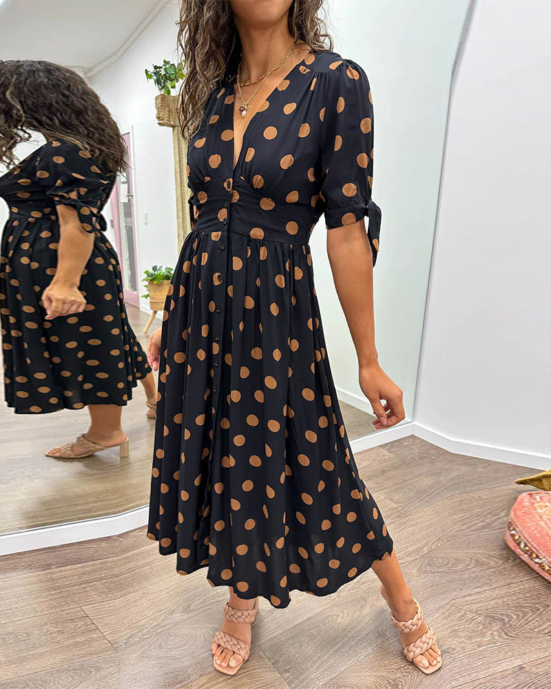 Rebecka | STYLISH POLKA DOT V-NECK DRESS