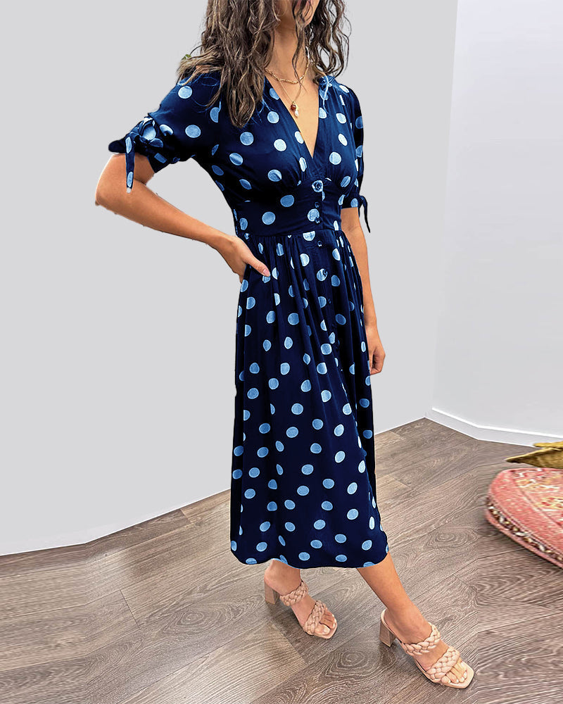 Rebecka | STYLISH POLKA DOT V-NECK DRESS