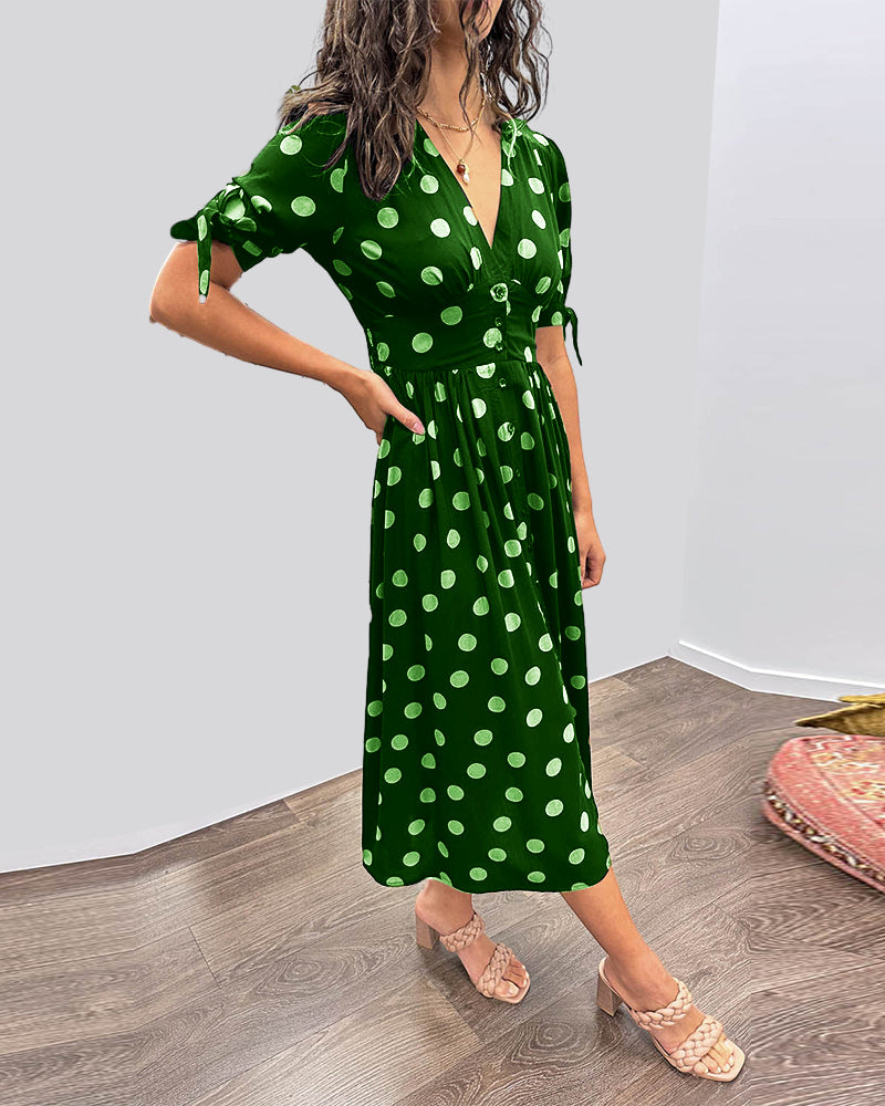 Rebecka | STYLISH POLKA DOT V-NECK DRESS