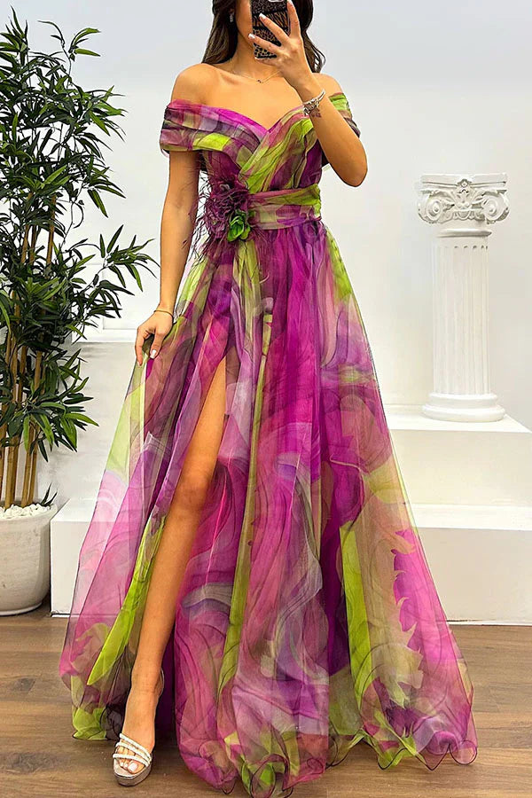 Astrid | - Elegant off-shoulder maxi klänning i svart