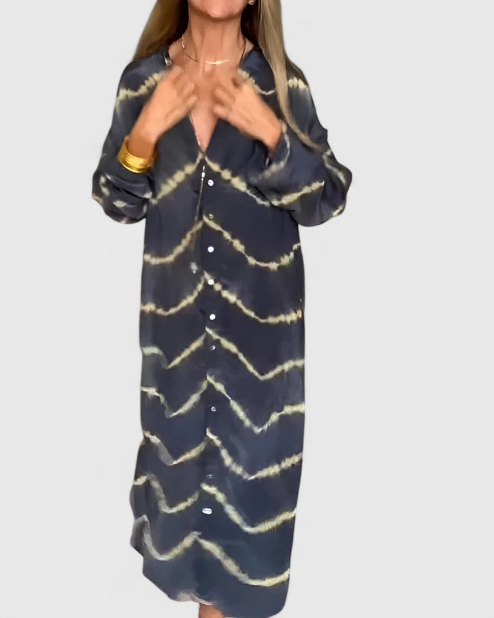Ingrid | Elegant Boho Randig Maxi Klänning i Linne