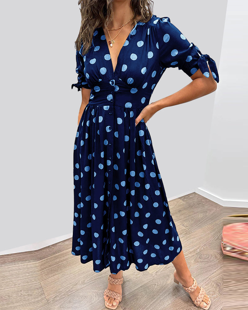 Rebecka | STYLISH POLKA DOT V-NECK DRESS