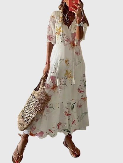 Sanna | Bohemisk Vintage Sommarklänning i Bomull, Blå